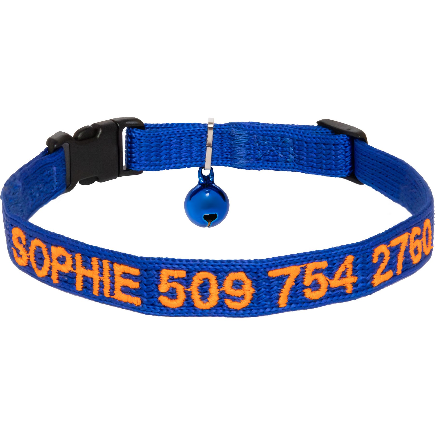 GoTags Nylon Personalized Breakaway Cat Collar with Bell, Blue, 8 to 12-in neck, 1/2-in wide