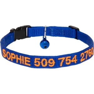 GoTags Nylon Personalized Breakaway Cat Collar with Bell, Blue, 8 to 12-in neck, 1/2-in wide