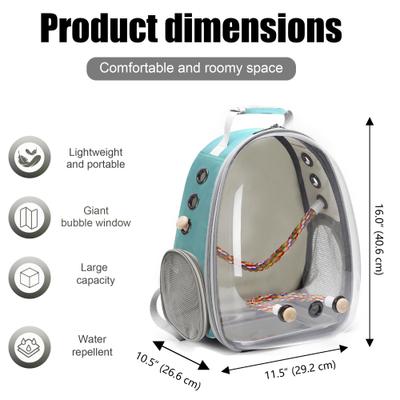 Show full view: Halinfer Clear Space Capsule Bubble Window Conure Backpack Carrier with Standing Perch & Metal Tray, 3-lb bag, Green slide 2 of 7