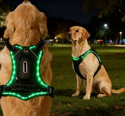 MEGAPAWS USB Rechargeable LED Light-Up Dog Harness, Small, Green