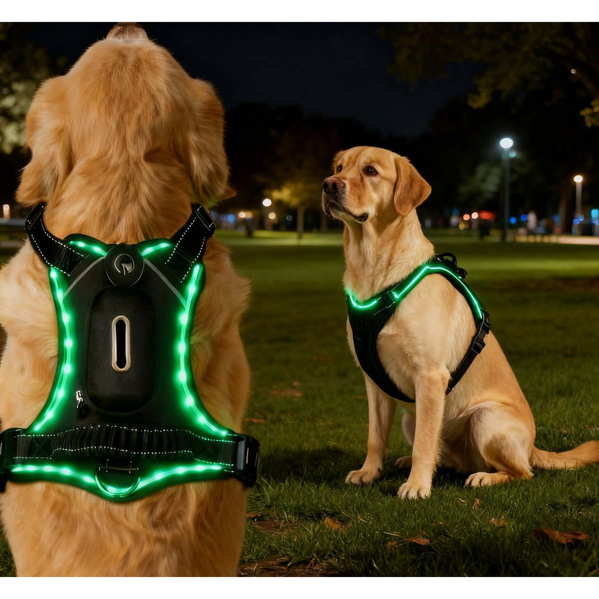 MEGAPAWS USB Rechargeable LED Light-Up Dog Harness, Small, Green