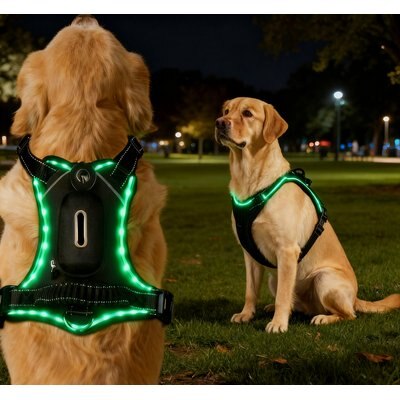 MEGAPAWS MEGAPAWS USB Rechargeable LED Light-Up Dog Harness, Small, Green