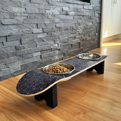 Show full view: Funky Flies Dream Catcher SkateBowls Stainless Steel Elevated Dog Bowls, 3-cup, Black slide 2 of 11