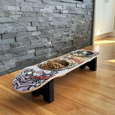 Show full view: Funky Flies Fly Doggy SkateBowls Stainless Steel Elevated Dog Bowls, 3-cup slide 3 of 10