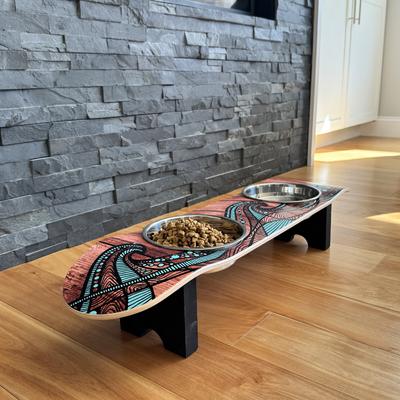 Show full view: Funky Flies Island Time SkateBowls Stainless Steel Elevated Dog Bowls, 3-cup slide 2 of 8