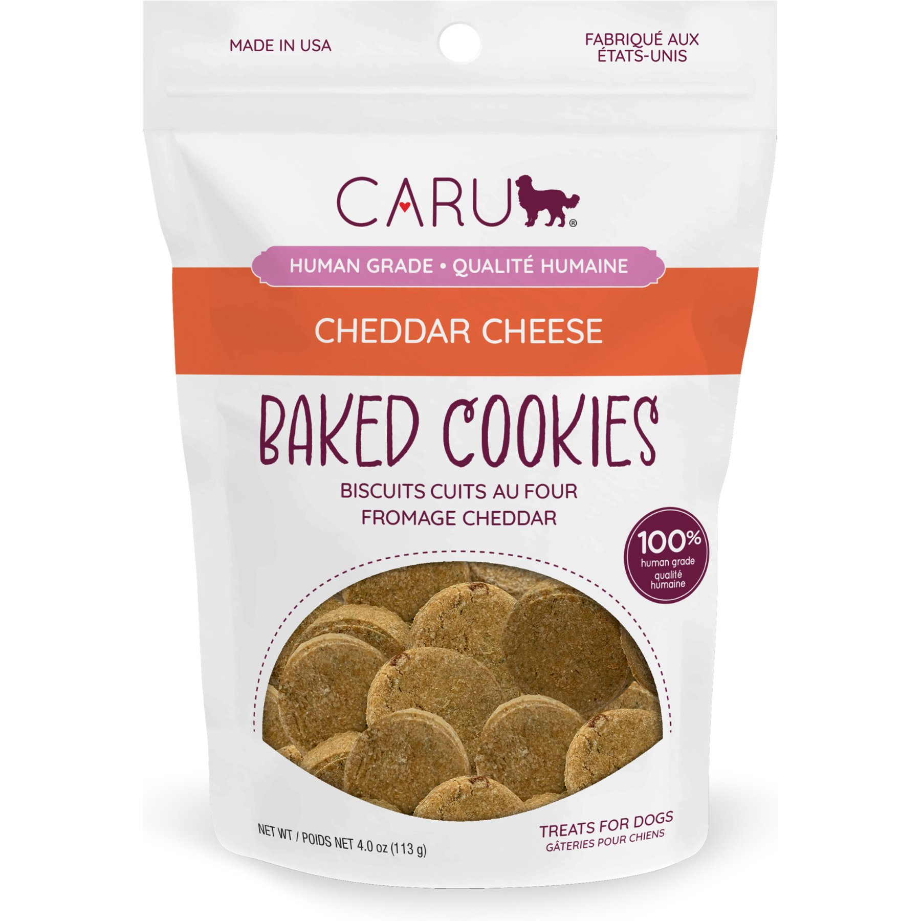 Caru Cheddar Cheese Baked Cookie Dog Treats, 4-oz bag