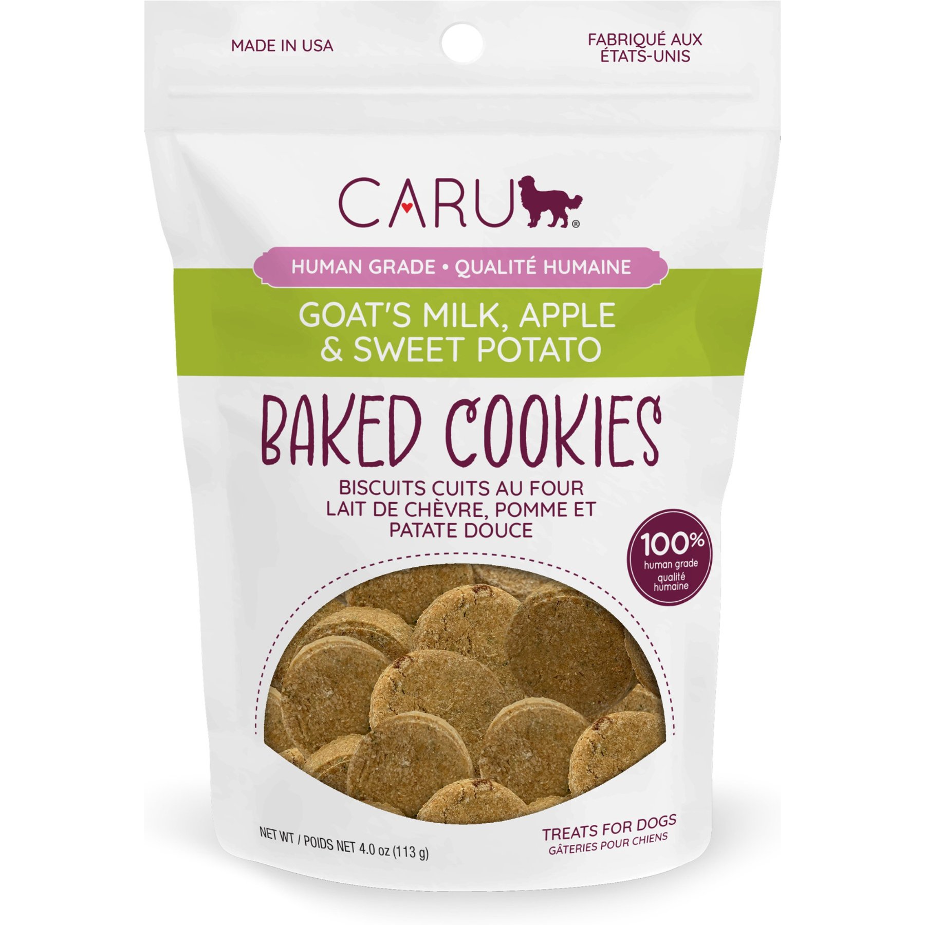 Caru Goat’s Milk, Apple & Sweet Potato Baked Cookie Dog Treats, 4-oz bag