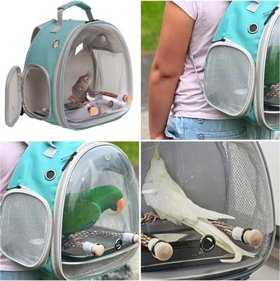 Show full view: Halinfer Clear Space Capsule Bubble Window Cockatiel Backpack Carrier with Standing Perch & Metal Tray, 2-lb bag, Green slide 4 of 7