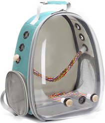 Halinfer Clear Space Capsule Bubble Window Conure Backpack Carrier with Standing Perch & Metal Tray, 3-lb bag, Green