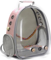 Halinfer Clear Space Capsule Bubble Window Conure Backpack Carrier with Standing Perch & Metal Tray, 3-lb bag, Black