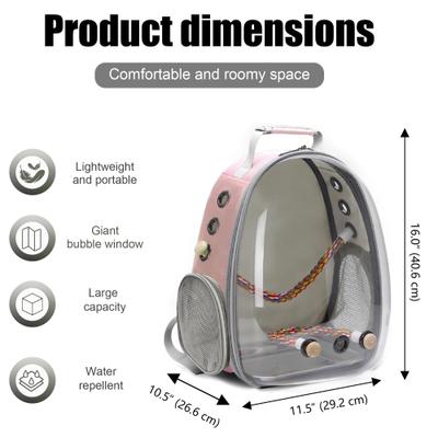 Show full view: Halinfer Clear Space Capsule Bubble Window Conure Backpack Carrier with Standing Perch & Metal Tray, 3-lb bag, Black slide 2 of 7