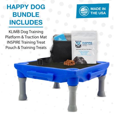 Show full view: Blue-9 Happy Dog Starter Bundle includes KLIMB Training Platform, Traction Mat, Inspire Training Treat Pouch & Training Treats, Blue slide 2 of 8