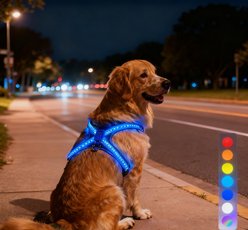 MEGAPAWS No-Pull Dog Harness with 8 Gear Color Changing LED Lights, Large
