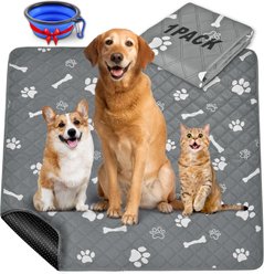 HOMAGICO Highly Absorbent Non-Slip Washable Dog Pee Pads with Dog Bowl, Gray, 72 x 72-in, 1