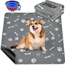 HOMAGICO Highly Absorbent Non-Slip Washable Dog Pee Pads with Dog Bowl, Gray, 35 x 40-in, 2