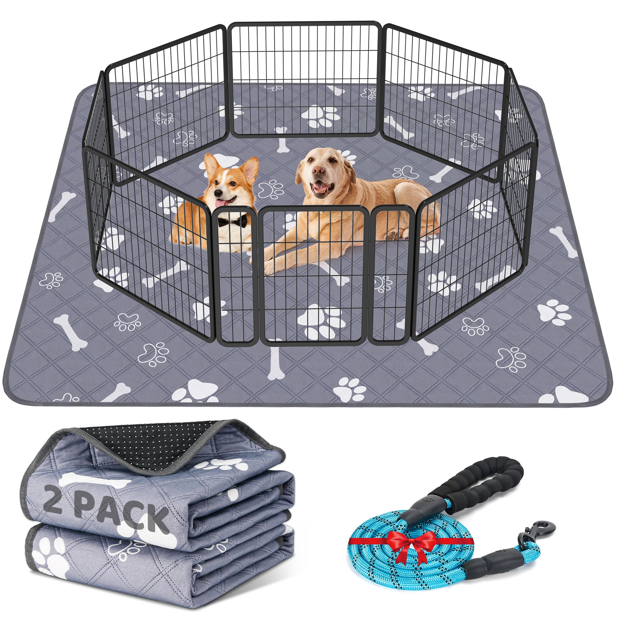 Homagico Super Absorbent Non-slip Washable Dog Pee Pads With Leash, Gray, 48 X 60-in, 2