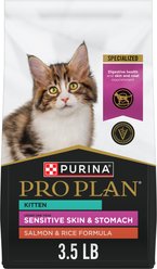 Purina Pro Plan Kitten Sensitive Skin & Stomach Salmon & Rice Formula Dry Cat Food, 3.5-lb bag