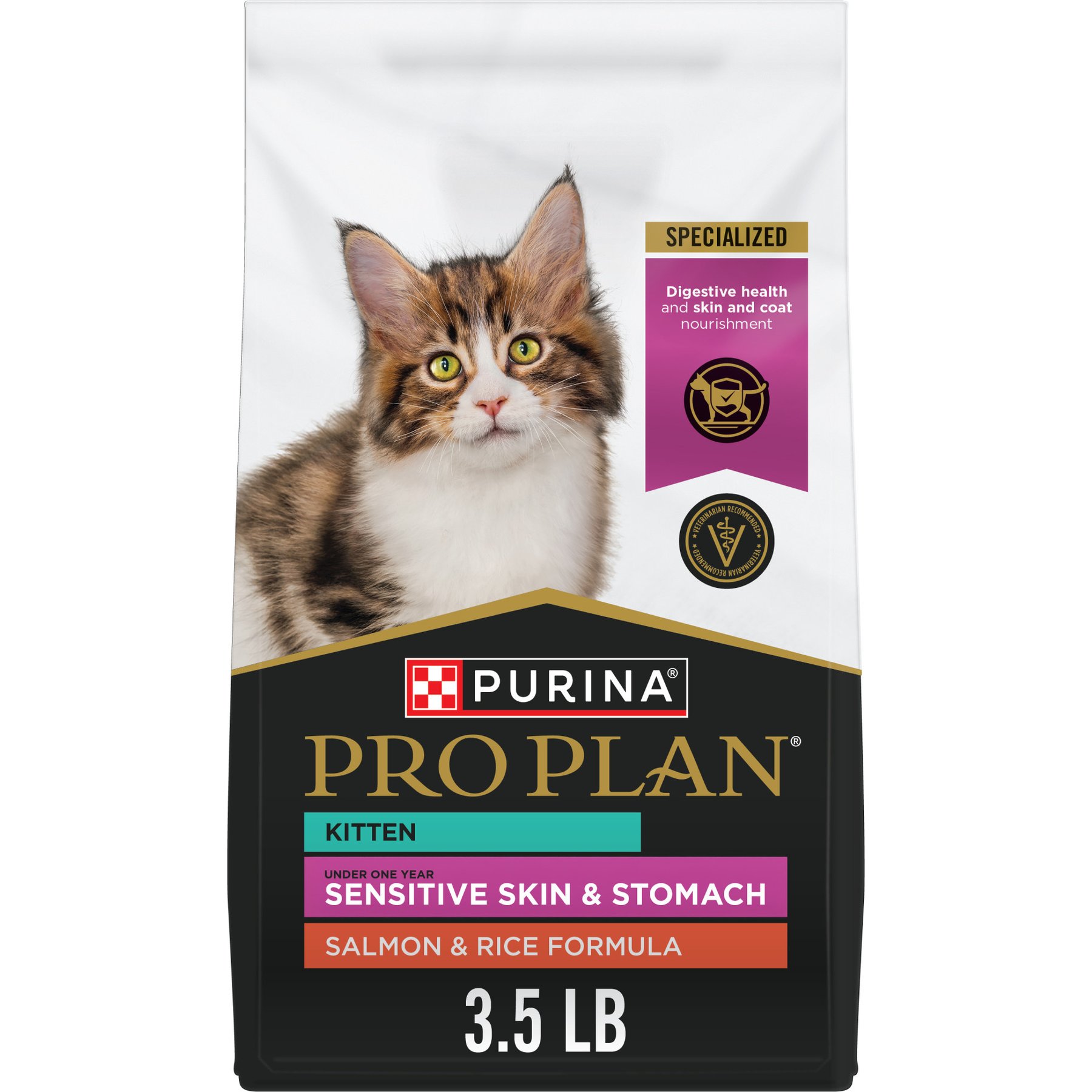 Purina Pro Plan Kitten Sensitive Skin & Stomach Salmon & Rice Formula Dry Cat Food, 3.5-lb bag