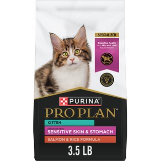 Purina Pro Plan Kitten Sensitive Skin & Stomach Salmon & Rice Formula Dry Cat Food, 3.5-lb bag slide 1 of 9