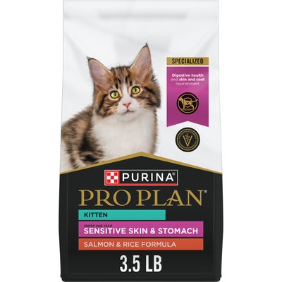 Purina Pro Plan Purina Pro Plan Kitten Sensitive Skin & Stomach Salmon & Rice Formula Dry Cat Food, 3.5-lb bag