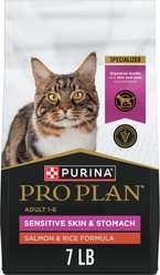 Purina Pro Plan Adult Sensitive Skin & Stomach Salmon & Rice Formula Dry Cat Food, 7-lb bag
