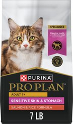 Purina Pro Plan Senior Sensitive Skin & Stomach Salmon & Rice Formula Dry Cat Food, 7-lb bag