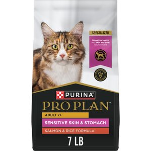 Purina Pro Plan Senior Sensitive Skin & Stomach Salmon & Rice Formula Dry Cat Food, 7-lb bag