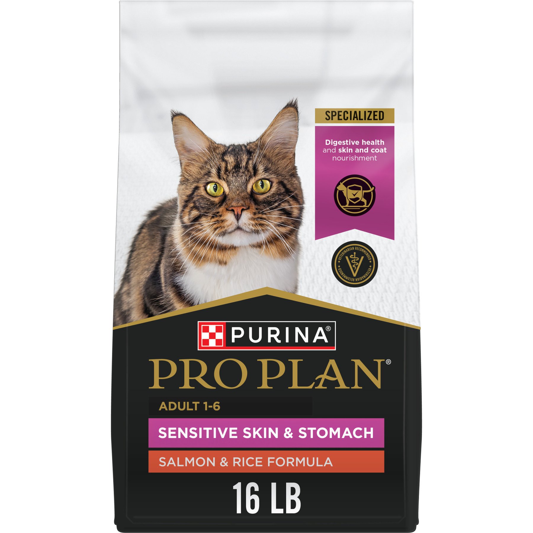 Purina Pro Plan Adult Sensitive Skin & Stomach Salmon & Rice Formula Dry Cat Food, 16-lb bag