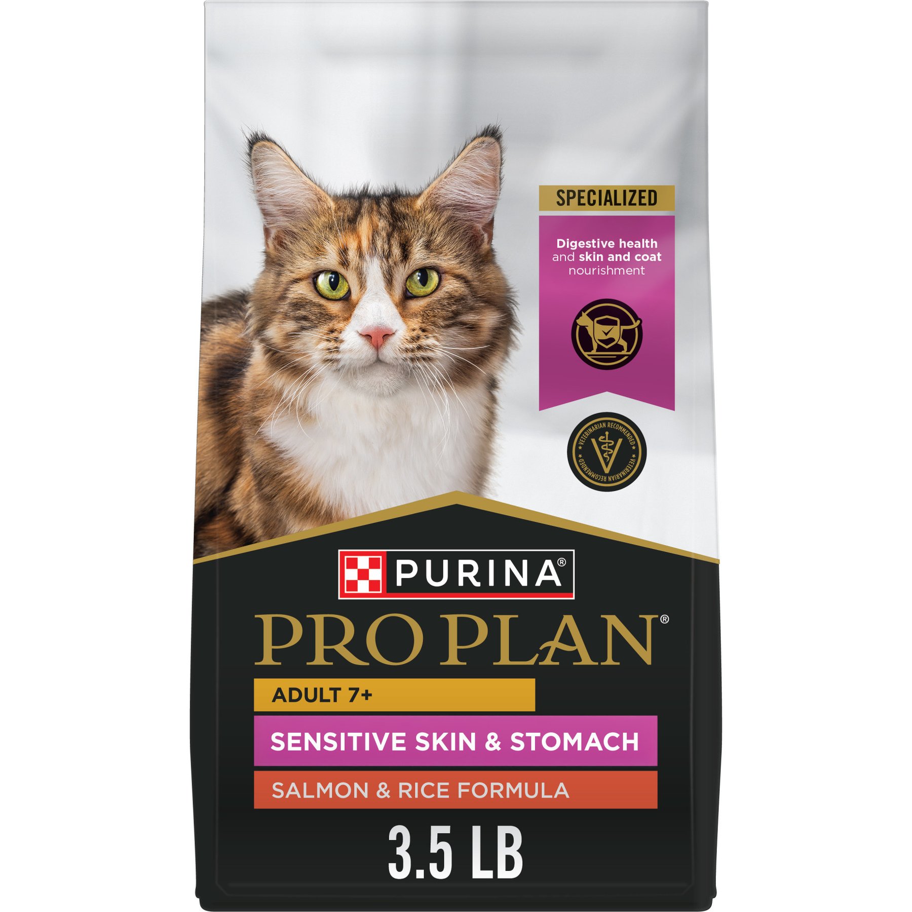 Purina Pro Plan Senior Sensitive Skin & Stomach Salmon & Rice Formula Dry Cat Food, 3.5-lb bag