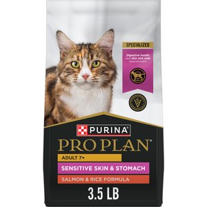 Purina Pro Plan Senior Sensitive Skin & Stomach Salmon & Rice Formula Dry Cat Food, 3.5-lb bag