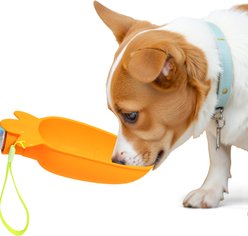 Li & Zhao Portable Outdoor Travel Carrot Shaped Water Dispenser Plastic Dog & Cat Bowl, Orange, Medium