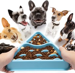 Li & Zhao Puzzle Plastic Slow Feeder Dog & Cat Bowl, Large, Blue