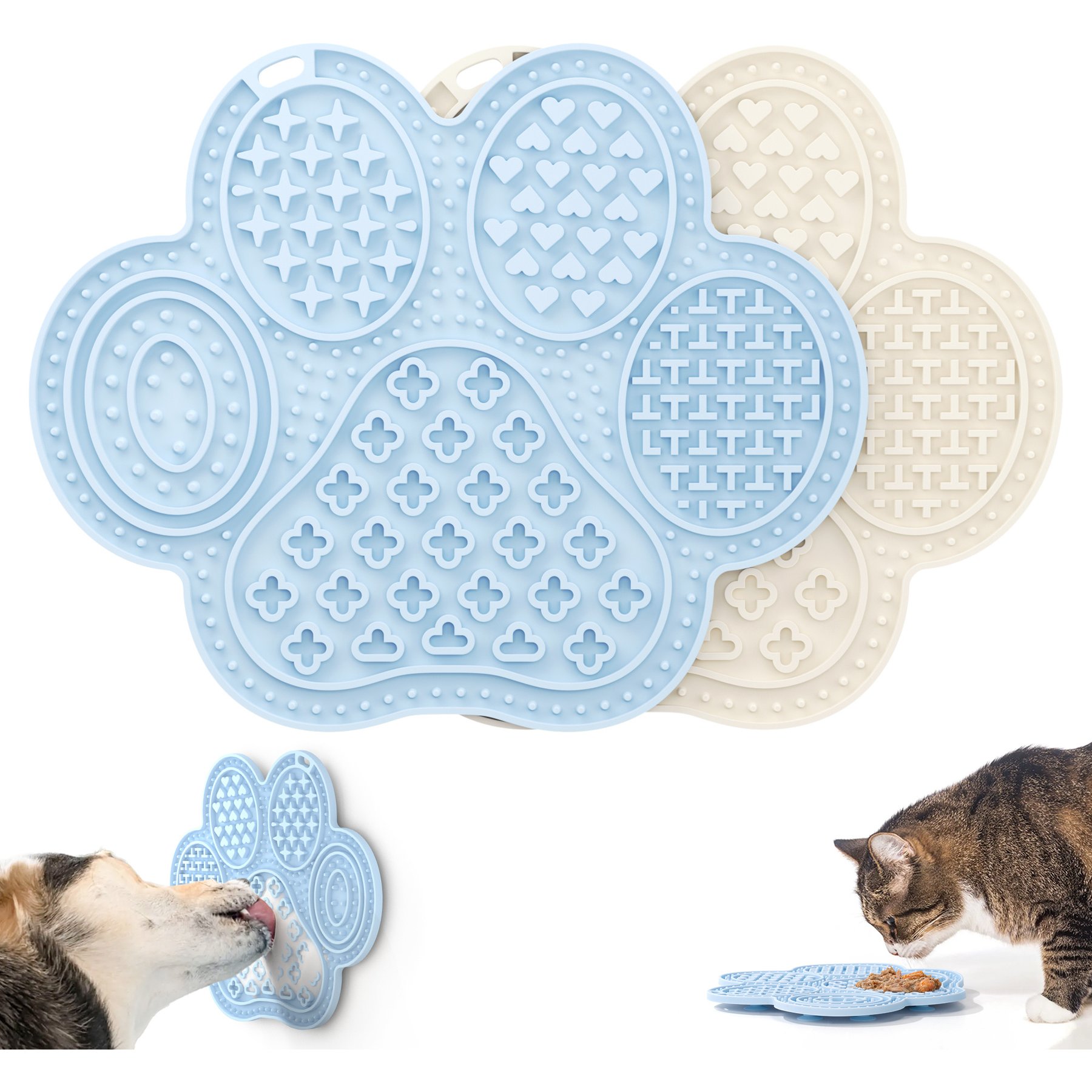 Li & Zhao Slow Feeder Dog & Cat Lick Mat with Suction Cups, Blue, Small, 2 count