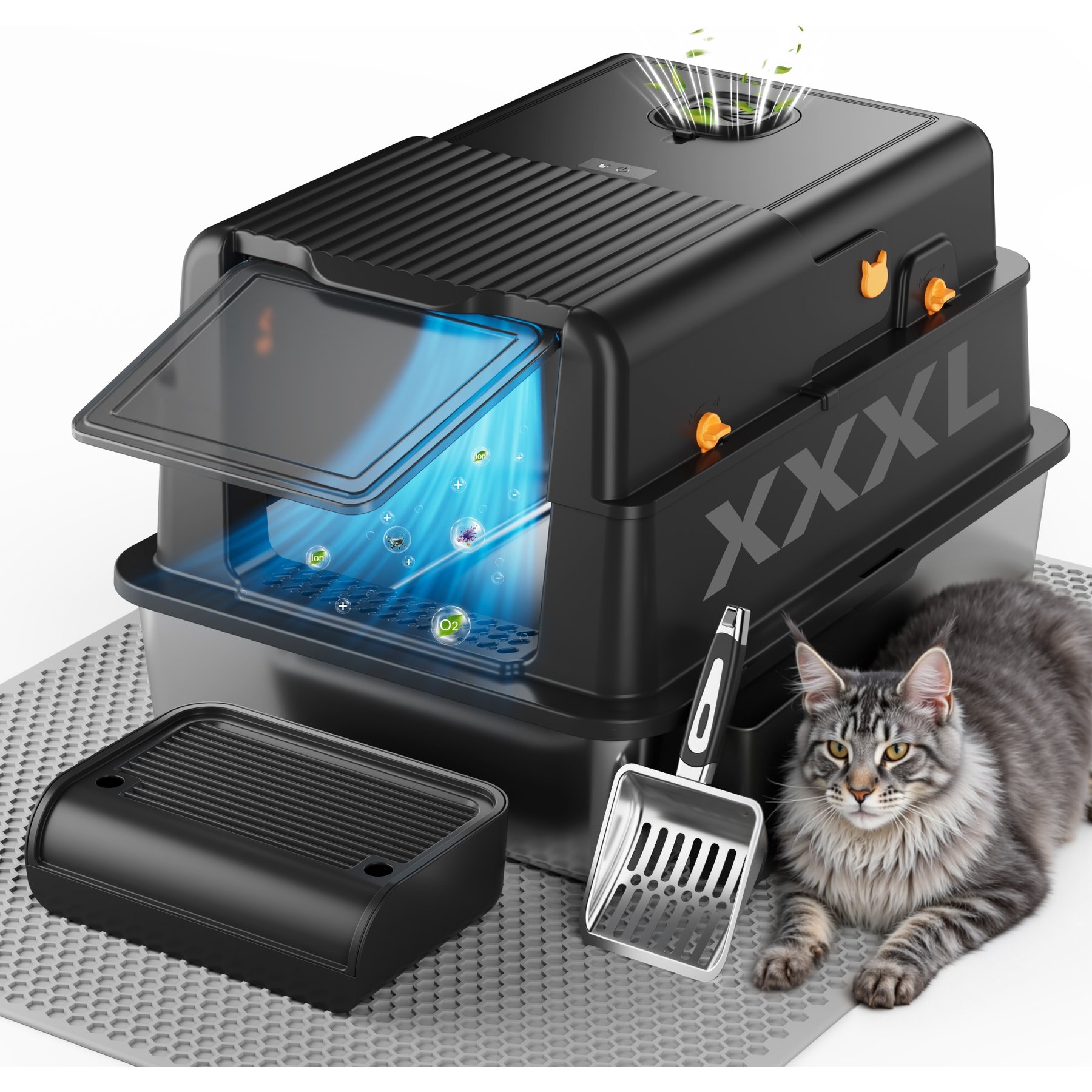 Casfuy Upgraded Stainless Steel Cat Litter Box with Smart Odor Control System, XXX-Large, 100-L