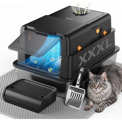 Casfuy Casfuy Upgraded Stainless Steel Cat Litter Box with Smart Odor Control System, XXX-Large, 100-L