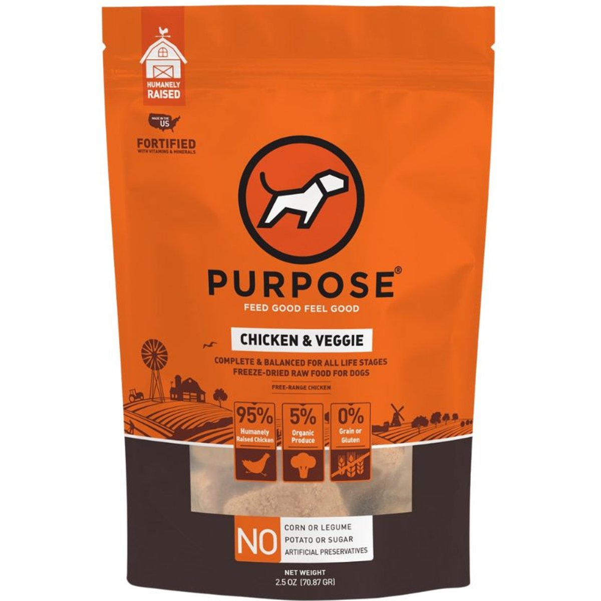 Purpose Chicken & Veggie Mini Patties Freeze-Dried Raw Dog Food, 2.5-oz bag