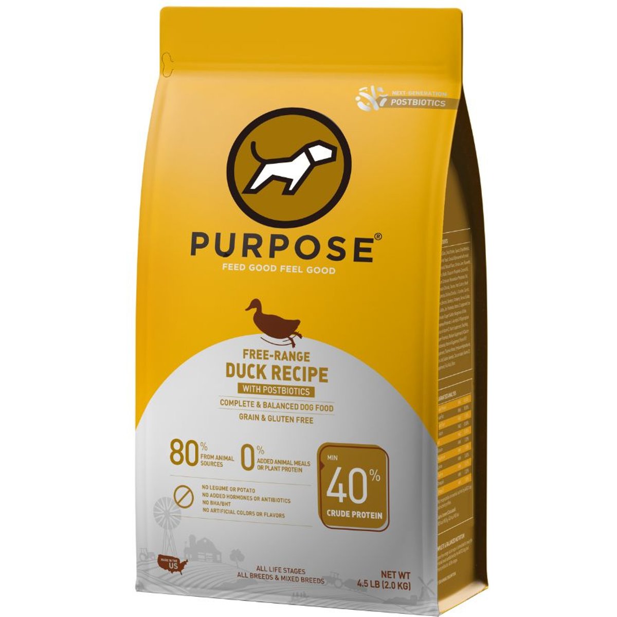 Purpose Free-Range Duck with Postbiotics Dry Dog Food, 4.5-lb bag