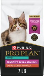 Purina Pro Plan Kitten Sensitive Skin & Stomach Salmon & Rice Formula Dry Cat Food, 7-lb bag