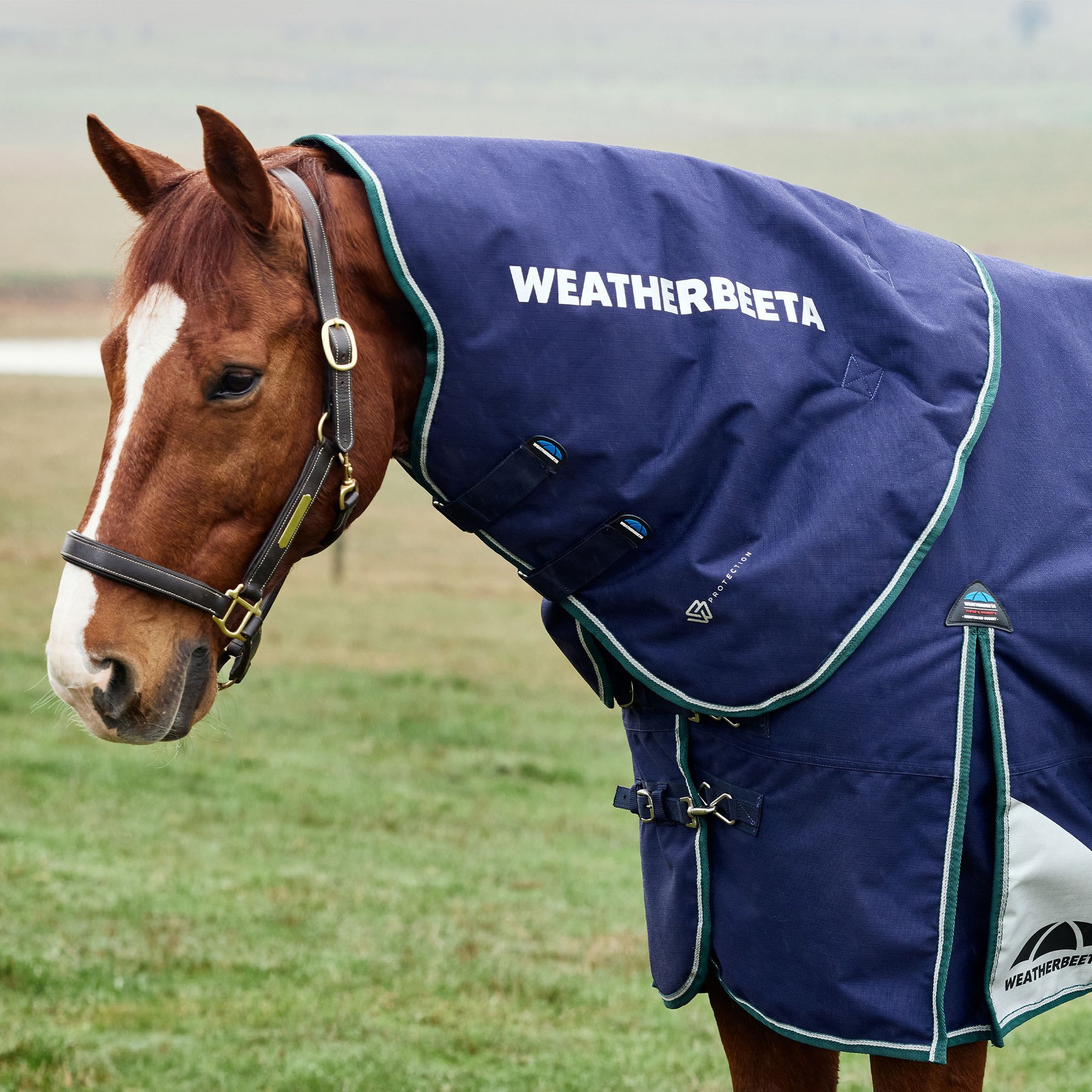 WeatherBeeta ComFiTec Plus Dynamic Neck Cover 0G Horse Turnout, Navy/Forest Green, Small