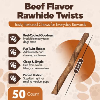 Show full view: The Treat Shack Twists 5-in Beef Flavor Rawhide Dog Chew Treats, 50 count slide 4 of 8