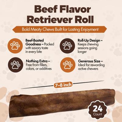 Show full view: The Treat Shack Retriever Rolls 7 to 8-in Beef Flavor Rawhide Dog Chew Treats, 24 count slide 4 of 8
