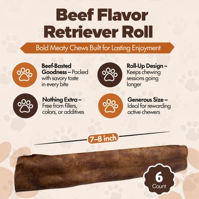 Show full view: The Treat Shack Retriever Rolls 7 to 8-in Beef Flavor Rawhide Dog Chew Treats, 6 count slide 4 of 8