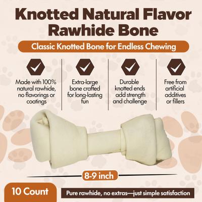 Show full view: The Treat Shack Knotted 8 to 9-in Natural Flavor Rawhide Bone Dog Treats, 10 count slide 4 of 8