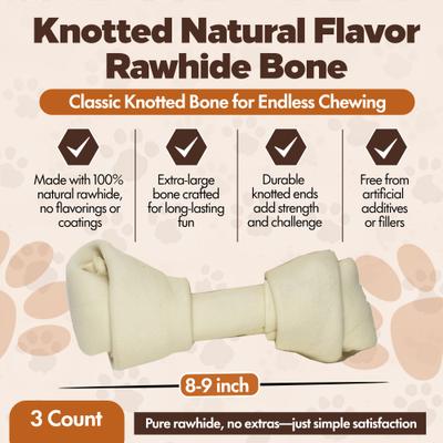 Show full view: The Treat Shack Knotted 8 to 9-in Natural Flavor Rawhide Bone Dog Treats, 3 count slide 4 of 8