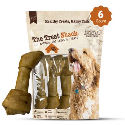 Show full view: The Treat Shack Knotted 8 to 9-in Peanut Butter Flavor Rawhide Bone Dog Treats, 6 count slide 3 of 8