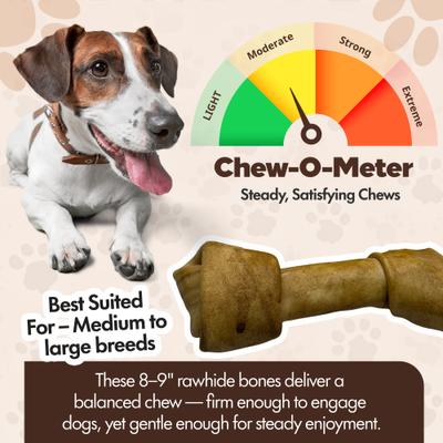 Show full view: The Treat Shack Knotted 8 to 9-in Peanut Butter Flavor Rawhide Bone Dog Treats, 3 count slide 5 of 8