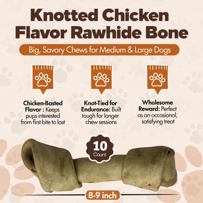 Show full view: The Treat Shack Knotted 8 to 9-in Chicken Flavor Rawhide Bone Dog Treats, 10 count slide 4 of 8