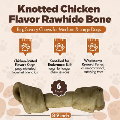Show full view: The Treat Shack Knotted 8 to 9-in Chicken Flavor Rawhide Bone Dog Treats, 6 count slide 4 of 8