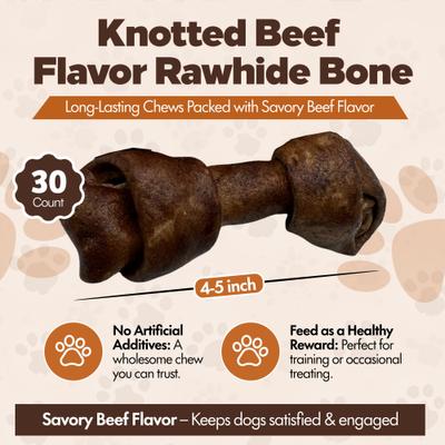 Show full view: The Treat Shack Knotted 4 to 5-in Beef Flavor Rawhide Bone Dog Treats, 30 count slide 4 of 8