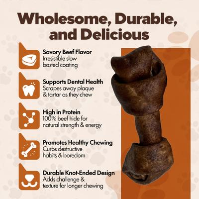 Show full view: The Treat Shack Knotted 4 to 5-in Beef Flavor Rawhide Bone Dog Treats, 10 count slide 7 of 8